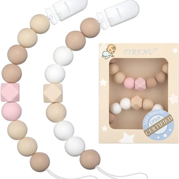 Binky Clip Set: Beige Pink 2 Pack - Picture 1 of 4